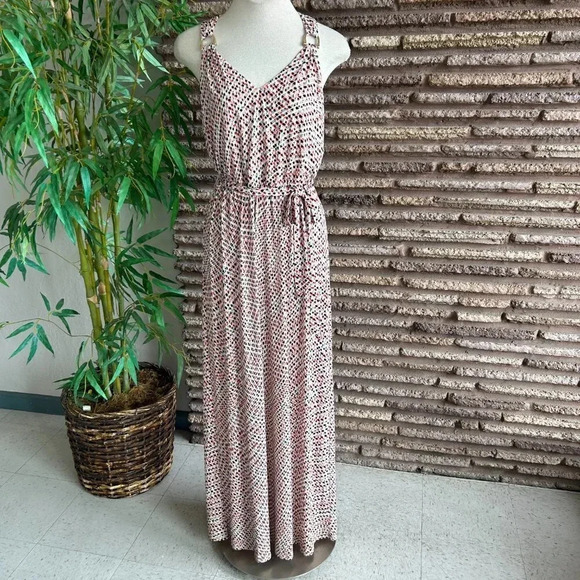 Guess Red Black and White Geometric Print Sleeveless Maxi Dress Size 12 - Picture 7 of 9